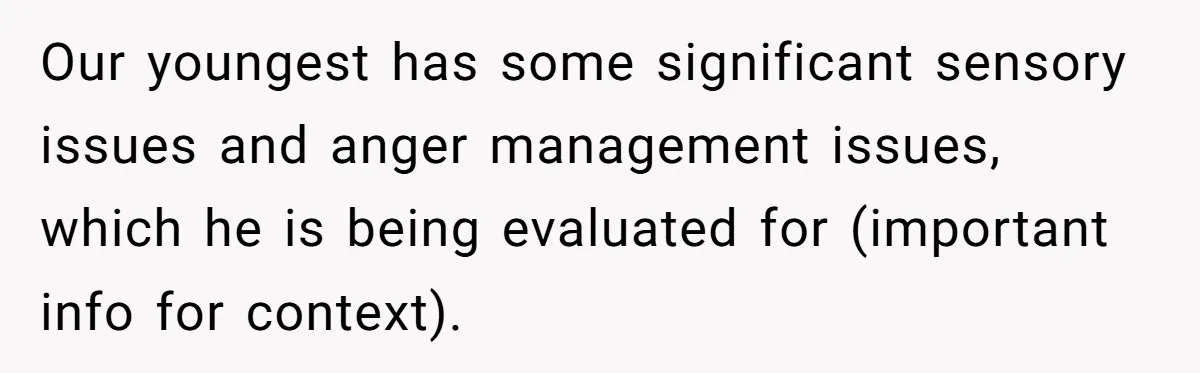 Our youngest has some significant sensory issues and anger management issues, which he is being evaluated for (important info for context).