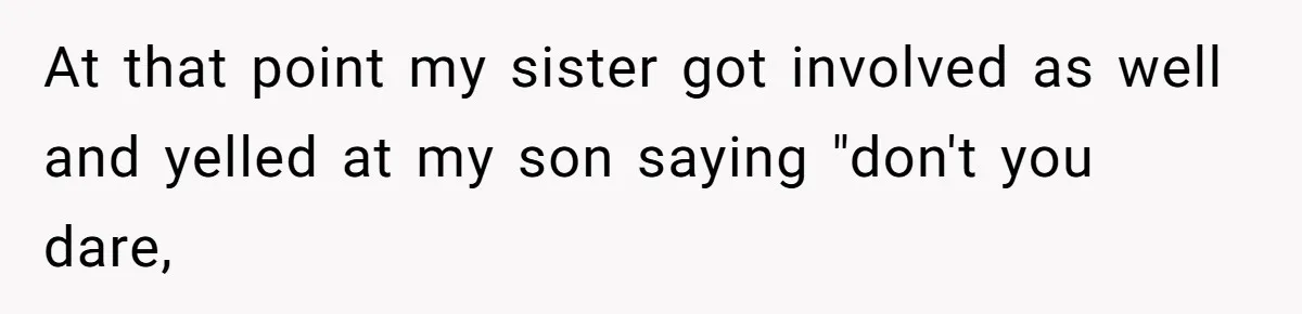 At that point my sister got involved as well and yelled at my son saying "don't you dare,