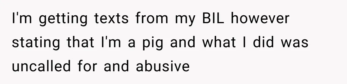 I'm getting texts from my BIL however stating that I'm a pig and what I did was uncalled for and abusive