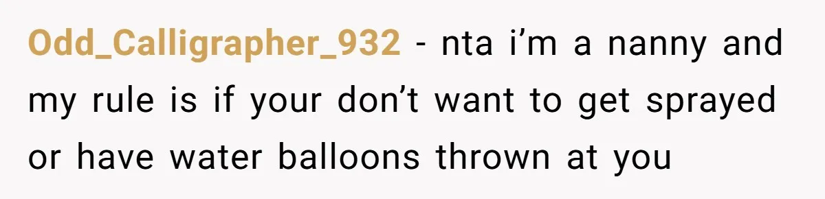 Odd_Calligrapher_932 − nta i’m a nanny and my rule is if your don’t want to get sprayed or have water balloons thrown at you