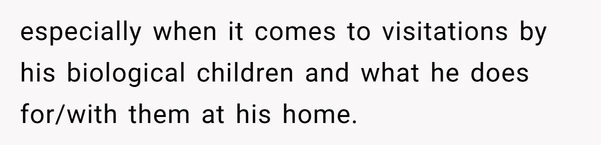 especially when it comes to visitations by his biological children and what he does for/with them at his home.