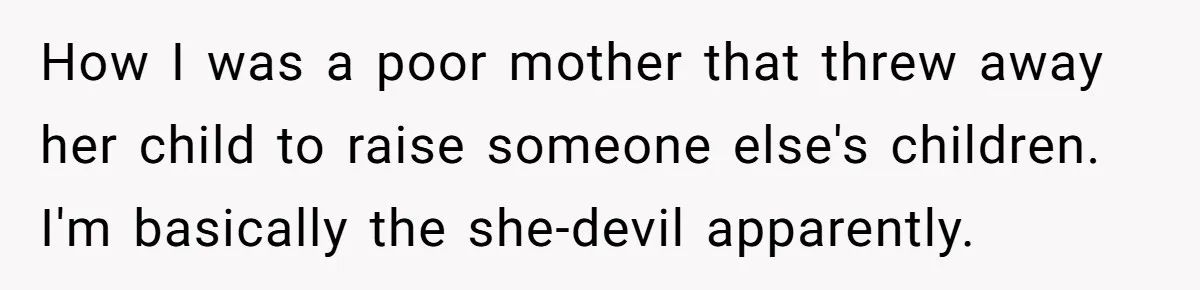 How I was a poor mother that threw away her child to raise someone else's children. I'm basically the she-devil apparently.