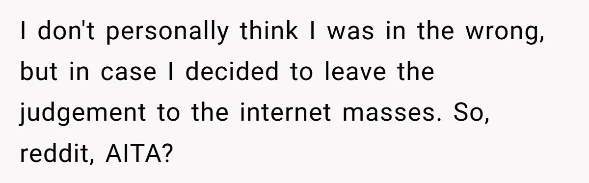 I don't personally think I was in the wrong, but in case I decided to leave the judgement to the internet masses. So, reddit, AITA?