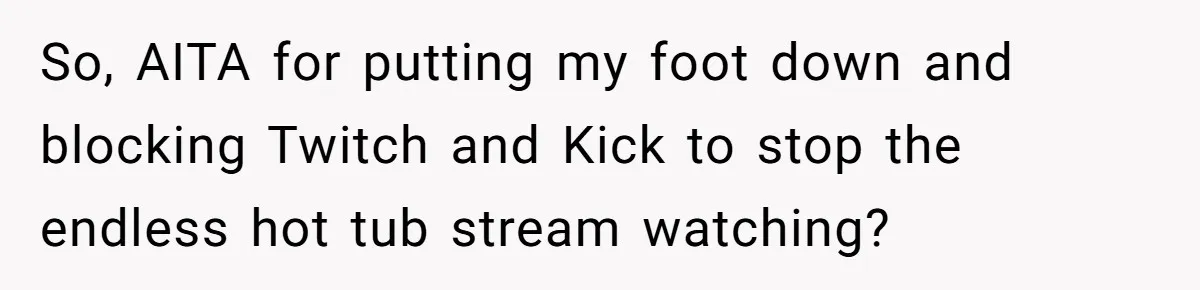 So, AITA for putting my foot down and blocking Twitch and Kick to stop the endless hot tub stream watching?