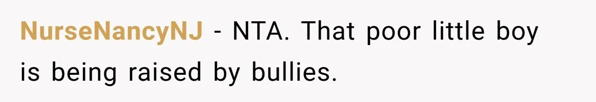 NurseNancyNJ − NTA. That poor little boy is being raised by bullies.