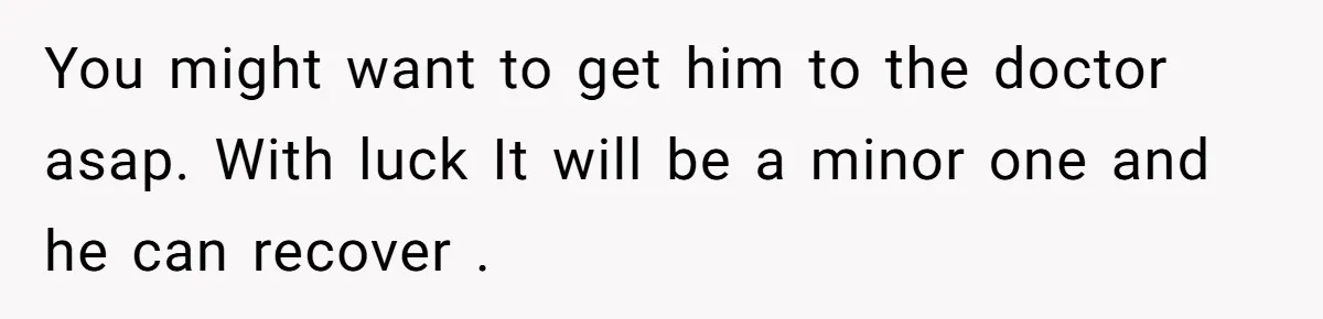 You might want to get him to the doctor asap. With luck It will be a minor one and he can recover .