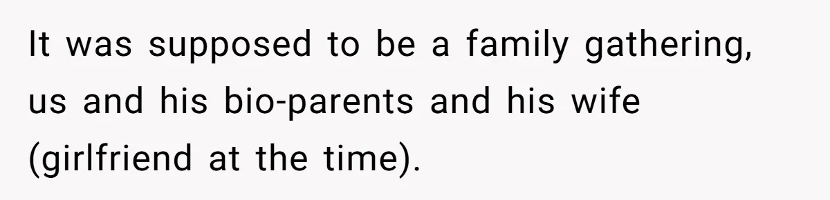 It was supposed to be a family gathering, us and his bio-parents and his wife (girlfriend at the time).
