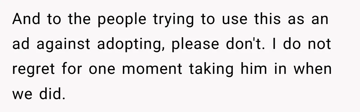 And to the people trying to use this as an ad against adopting, please don't. I do not regret for one moment taking him in when we did.