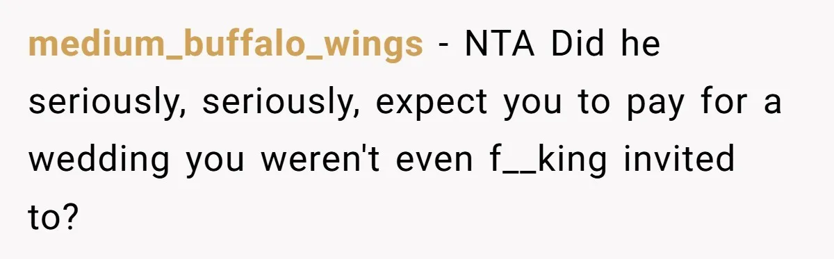 medium_buffalo_wings − NTA Did he seriously, seriously, expect you to pay for a wedding you weren't even f__king invited to?