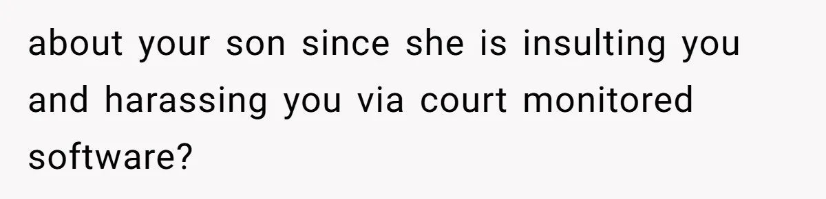 about your son since she is insulting you and harassing you via court monitored software?