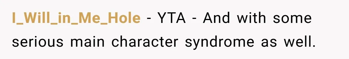 I_Will_in_Me_Hole − YTA - And with some serious main character syndrome as well.