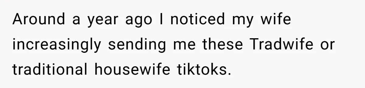 Around a year ago I noticed my wife increasingly sending me these Tradwife or traditional housewife tiktoks.