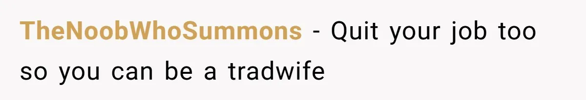 TheNoobWhoSummons − Quit your job too so you can be a tradwife