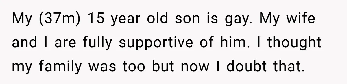 My (37m) 15 year old son is gay. My wife and I are fully supportive of him. I thought my family was too but now I doubt that.