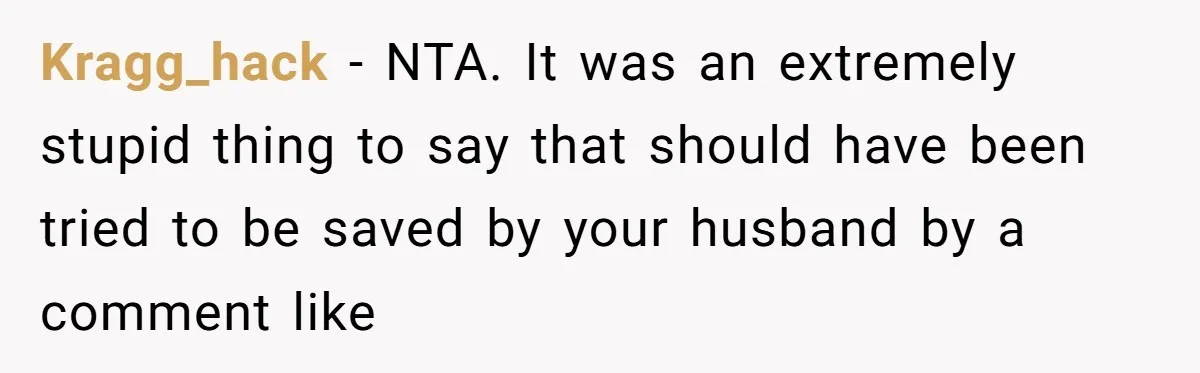 Kragg_hack − NTA. It was an extremely stupid thing to say that should have been tried to be saved by your husband by a comment like