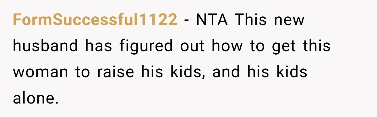 FormSuccessful1122 − NTA This new husband has figured out how to get this woman to raise his kids, and his kids alone.