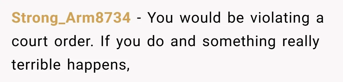 Strong_Arm8734 − You would be violating a court order. If you do and something really terrible happens,