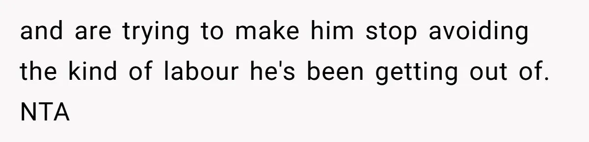 and are trying to make him stop avoiding the kind of labour he's been getting out of. NTA
