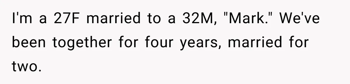 I'm a 27F married to a 32M, "Mark." We've been together for four years, married for two.