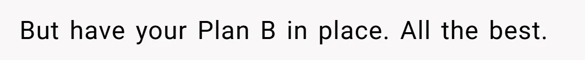 But have your Plan B in place. All the best.