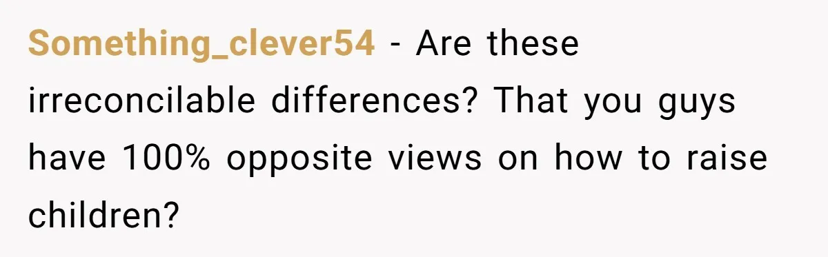 Something_clever54 − Are these irreconcilable differences? That you guys have 100% opposite views on how to raise children?