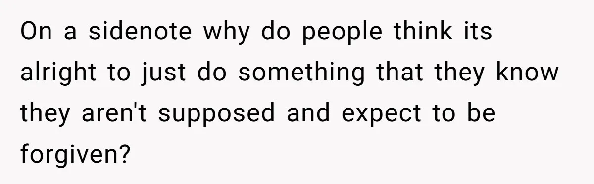 On a sidenote why do people think its alright to just do something that they know they aren't supposed and expect to be forgiven?