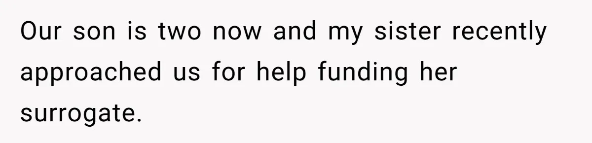 Our son is two now and my sister recently approached us for help funding her surrogate.