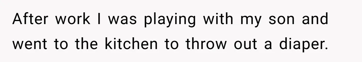 After work I was playing with my son and went to the kitchen to throw out a diaper.