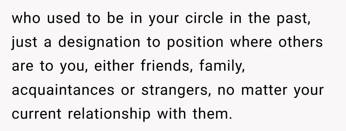 who used to be in your circle in the past, just a designation to position where others are to you, either friends, family, acquaintances or strangers, no matter your current...
