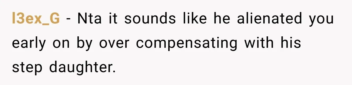 l3ex_G − Nta it sounds like he alienated you early on by over compensating with his step daughter.