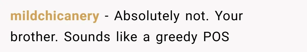 mildchicanery − Absolutely not. Your brother. Sounds like a greedy POS