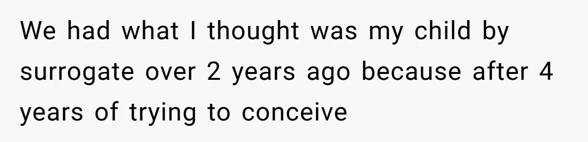 We had what I thought was my child by surrogate over 2 years ago because after 4 years of trying to conceive