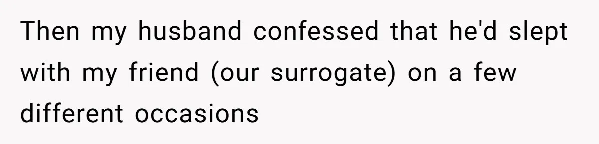 Then my husband confessed that he'd slept with my friend (our surrogate) on a few different occasions