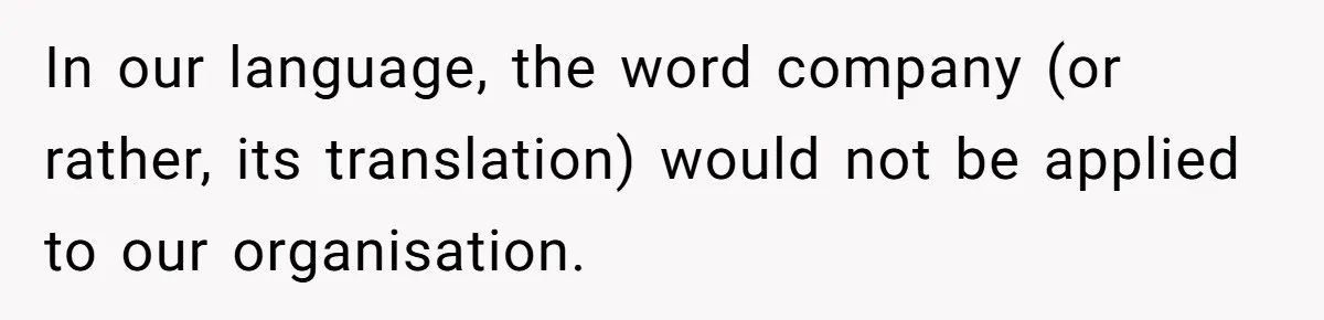 In our language, the word company (or rather, its translation) would not be applied to our organisation.