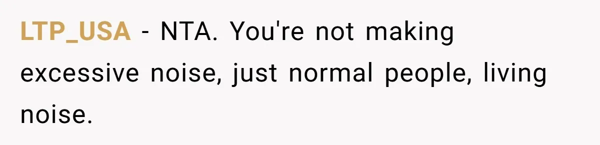 LTP_USA − NTA. You're not making excessive noise, just normal people, living noise.