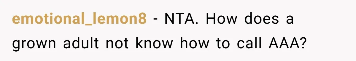 emotional_lemon8 − NTA. How does a grown adult not know how to call AAA?