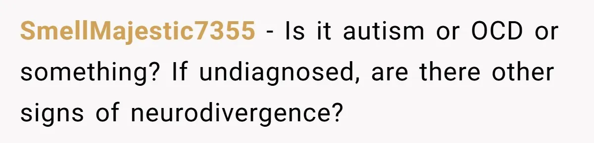 SmellMajestic7355 − Is it autism or OCD or something? If undiagnosed, are there other signs of neurodivergence?