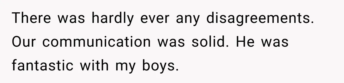 There was hardly ever any disagreements. Our communication was solid. He was fantastic with my boys.
