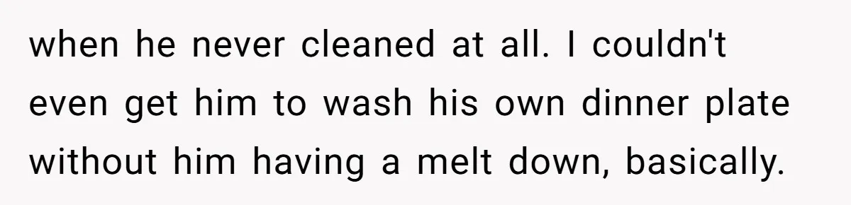 when he never cleaned at all. I couldn't even get him to wash his own dinner plate without him having a melt down, basically.