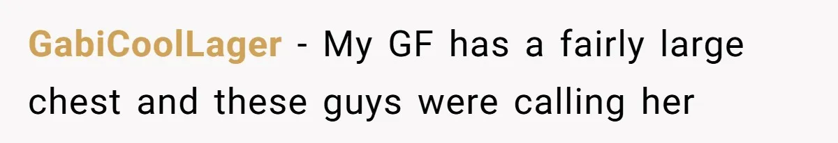GabiCoolLager − My GF has a fairly large chest and these guys were calling her