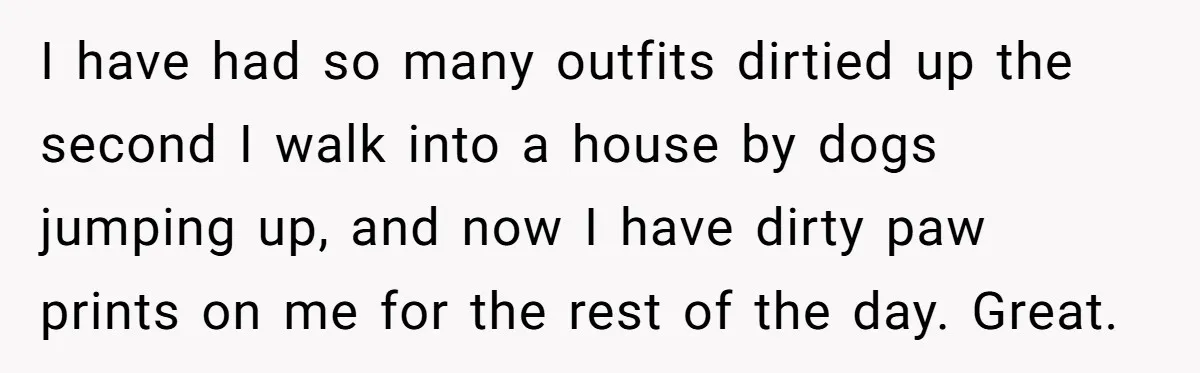 I have had so many outfits dirtied up the second I walk into a house by dogs jumping up, and now I have dirty paw prints on me for the...