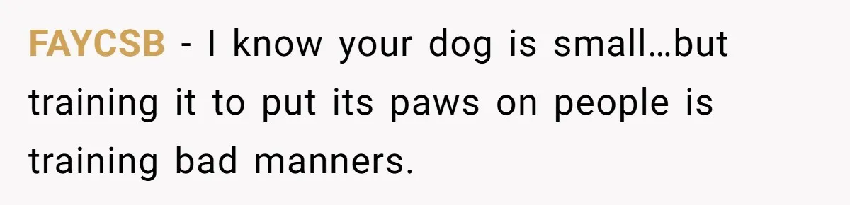 FAYCSB − I know your dog is small…but training it to put its paws on people is training bad manners.