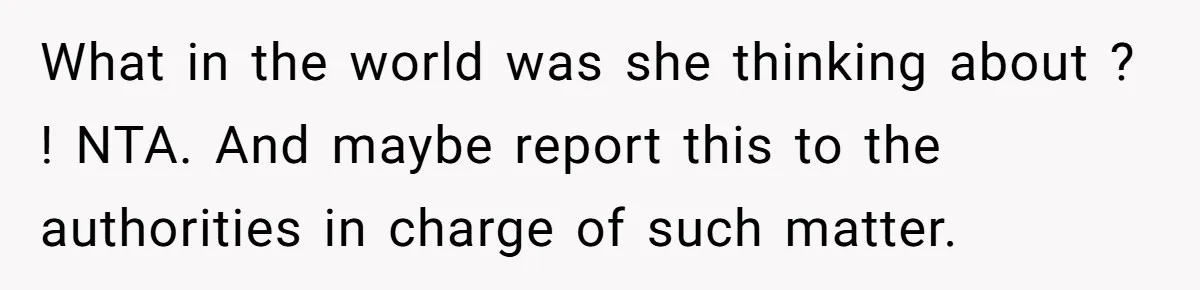 What in the world was she thinking about ? ! NTA. And maybe report this to the authorities in charge of such matter.