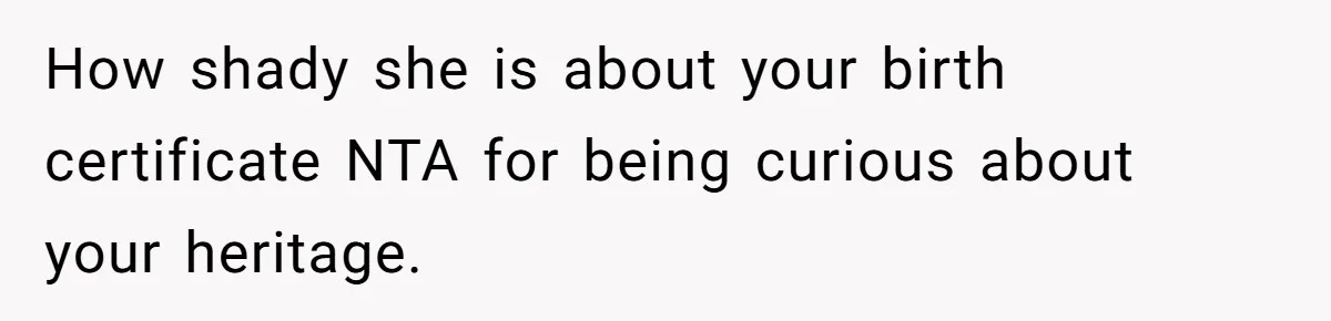 How shady she is about your birth certificate NTA for being curious about your heritage.