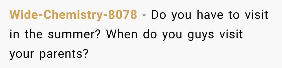 Wide-Chemistry-8078 − Do you have to visit in the summer? When do you guys visit your parents?