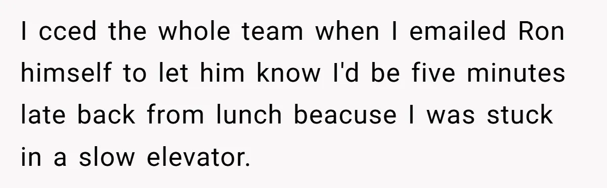 I cced the whole team when I emailed Ron himself to let him know I'd be five minutes late back from lunch beacuse I was stuck in a slow elevator.