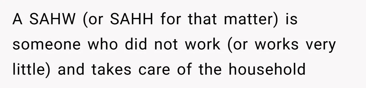 A SAHW (or SAHH for that matter) is someone who did not work (or works very little) and takes care of the household