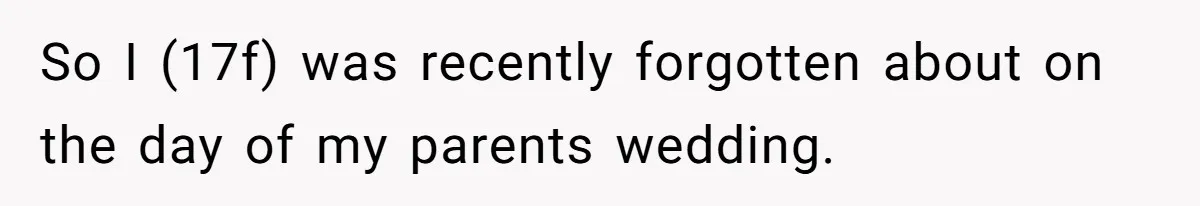 So I (17f) was recently forgotten about on the day of my parents wedding.