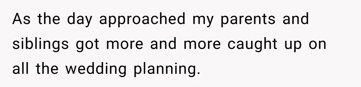 As the day approached my parents and siblings got more and more caught up on all the wedding planning.