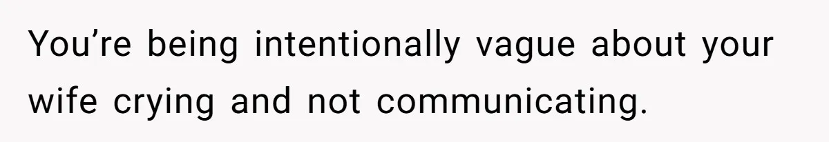 You’re being intentionally vague about your wife crying and not communicating.